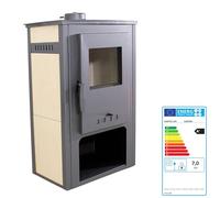 EIDER BIOMASA - Estufa de Leña SAMIRA - 10,56 kW - Compacta 83x41x51 cm - Calienta hasta 150 m³ - Para Troncos Grandes - Eficiencia 85,74% - Clase A - Diseño Robusto y Elegante