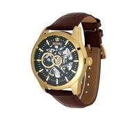 EIDIKA Reloj mecánico automático clásico para hombre, serie Leadership, correa de cuero, manecillas luminosas, fondo de caja de exposición, resistente al agua, cuerda automática, esfera de esqueleto