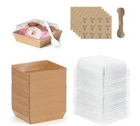 Eidoct 50 cajas charcutería Kraft, tapas transparentes, cajas a prueba de aceite 12 cm, mini platos para sándwich, galletas, sushi, rebanadas de pastel