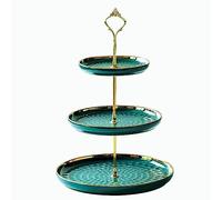 Eidoct Soporte redondo de porcelana de 3 niveles para cupcakes, soporte escalonado para servir, soporte de postre, bandeja de servir para fiesta de té, boda y cumpleaños (verde)
