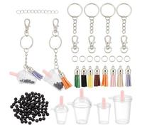 Eieenotee 176 Piezas Kit para Hacer Llaveros con Mini Tazas, Que Incluyen Dijes de Mini Tazas en, Colgantes de Té de, Colgante con Borlas de Negras