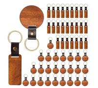 Eieenotee 50 Llaveros de Madera en con Tira de, Llaveros de Madera Redondos y Rectangulares Sin Terminar para Regalos de Manualidades DIY