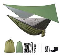 Eieenotee Hamaca de Camping con Lona y Mosquitera, Hamaca de ParacaíDas PortáTil para Senderismo Viajes Al Aire Libre Patio Trasero