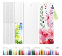 Eieenotee Marcapáginas de Papel de Acuarela en con Borlas de Colores, Kit de Marcapáginas DIY, Bloc de Marcapáginas para Manualidades en el Aula y Etiquetas de Regalo.