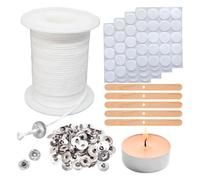 Eieenotee Rollo de Mecha de Vela con 100 PestañAs de Soporte para Mecha de Vela, 80 Pegatinas de Mecha de Vela y 5 Mechas de Madera para Vela