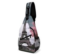 Eiffel Tower Cute Foxes Sling Bag Crossbody Chest Bag with Pockets, Shoulder Backpack for Hiking, Travel