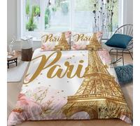 Eiffel Tower floral style Funda Edredon 3 Piezas Compuesto Impresión 3D Cierre de Eiffel Tower floral estilo Funda de Edredón Funda de Almohada a Juego Lavables for Adolescentes Double（200x200cm）
