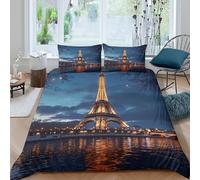 Eiffel Tower Funda de Edredón Microfibra Juego de Ropa de Cama de 3 Piezas Impresión 3D Cierre de Eiffel Tower Funda Edredon Funda de Almohada a Juego Suave for niños y niñas Super King（260x220cm）