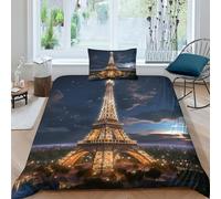 Eiffel Tower Juego De Ropa De Cama Impresa En 3D Paris Landmarks De Funda Nórdica Funda Nórdica Juego De Cama De 2 Piezas, Single（135x200cm）