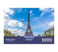 Eiffelturm Sehr schwieriges Puzzle 1000 Teile für Erwachsene - Eiffelturm Unter blauem Himmel mit Wolken und Grünanlage - Herausforderndes Spiel & Geschenk für Frauen - 70x50cm