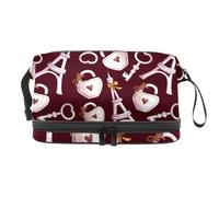 Eiffer Tower Lock and Key - Bolsa de cosméticos de doble capa para mujeres y niñas, neceser de viaje para maquillaje, práctica bolsa organizadora con compartimento para cepillos, multicolor, 27x15x14