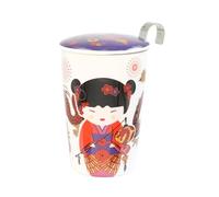 Eigenart Teaeve Sweet Little Geisha Fire 80066 - Taza de porcelana con doble pared con tapa y filtro de acero inoxidable, sin BPA, 350 ml