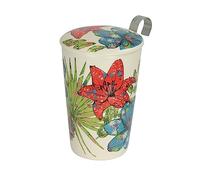 Eigenart Teaeve - Taza de té de porcelana con colador y tapa, diseño de flores rústicas (en caja de regalo)
