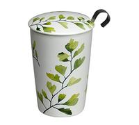 EigenArt Teaeve - Taza de té de porcelana de doble pared, con tapa de porcelana e infusionador de acero inoxidable, 350 ml