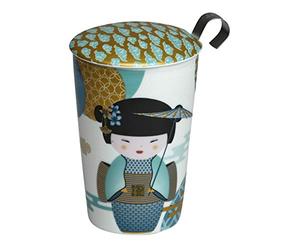 EigenArt Teaeve - Taza de té de porcelana de doble pared, con tapa de porcelana e infusionador de acero inoxidable, 350 ml