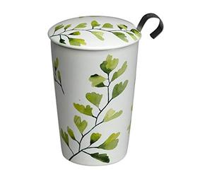 EigenArt Teaeve - Taza de té de porcelana de doble pared, con tapa de porcelana e infusionador de acero inoxidable, 350 ml