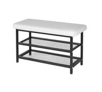 EIGFOH Banco para Zapatos, Banco para Zapatos para Sala De Estar, Entrada, Sala De Estar, Banco Zapatero con Asiento, Zapatero De 2 Niveles, Piel Resistente al Agua y a Las Manchas (Naranja)