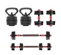 EIGFOH Juego de Mancuernas 4 en 1 10/15/20/30/40/50KG Con Pesa Rusa, Barra Recta de Conexión, Mangos Antideslizantes, Pesas Ajustables, Gimnasio en Casa (Rojo 10KG)