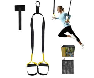 EIGFOH Kit de Entrenamiento en Casa Profesional | Espaldera Gimnasio Casa + Juego de Suspensión | Incluye Cintas Elásticas Fitness y Guía para Principiantes | Soporta 200 kg (Amarillo brillante, E1)