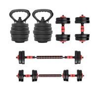 EIGFOH Mancuernas 4 en 1 Ajustables 10/15/20/30/40/50KG Pesa Rusa y Barra Recta, Mangos Antideslizantes para Gimnasio en Casa