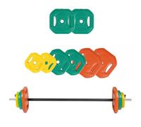 EIGFOH Plástico Set de Pesas con Barra, Discos de Colores de 7.5kg, 5kg, 2.5 kg y 1.25 kg,Juego de Mancuernas de 20kg