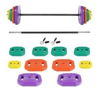 EIGFOH Plástico Set de Pesas con Barra, Discos de Colores de 7.5kg, 5kg, 2.5 kg y 1.25 kg,Juego de Mancuernas de 20/30/40/50kg