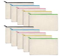 Eighosee 10 bolsas de maquillaje de lona con cremallera, estuche para lápices, bolsas de manualidades para viajes, manualidades, escuela, cremallera colorida, beige