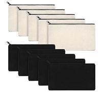 Eighosee 10 bolsas de maquillaje de lona con cremallera, estuche para lápices, bolsas para manualidades, viajes, manualidades, escuela, Negro y beige