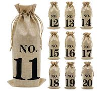 Eighosee 10 bolsas de vino, bolsas de regalo para de vino numeradas de arpillera con cordón para de vino ciega para decoración de Navidad, boda, fiesta (º 11-º 20, marrón), Color