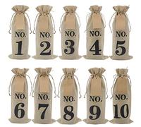 Eighosee 10 bolsas de vino de arpillera con etiquetas para de vino a ciegas, bolsas de regalo de tela de arpillera numeradas para decoración de Navidad, boda, fiesta,