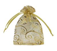 Eighosee 100 bolsas de organza transparente para boda, con estampado de ratán, bolsas de regalo, muestras, bolsas con cordón (9 x 12 cm, dorado)