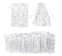 Eighosee 100 bolsas de organza transparente para regalos de boda, baby shower, con estampado de ratán, muestras, bolsas con cordón (9 x 12 cm, plateado)