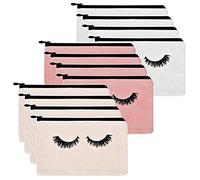 Eighosee 12 bolsas de cosméticos para pestañas, bolsas de maquillaje, bolsas de viaje, con cremallera para mujeres y niñas, , beige y rosa