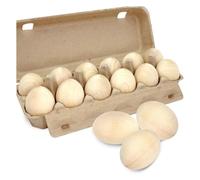 Eighosee 12 Huevos de Madera Pintados, Huevos de Pascua Falsos, Huevos de Madera Falsos Sin Pintar para Manualidades, Decoración de Pascua, Color Madera
