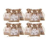 Eighosee 20 bolsas de regalo de arpillera con cordón de 4 x 5.5 pulgadas, bolsas de arpillera con un lado de organza para bodas, fiestas