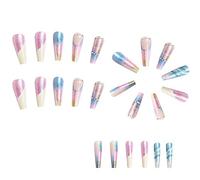 Eighosee 24 Piezas de UñAs Postizas de Ballet de Colores Puntas de UñAs de AtaúD Largas Prensa Desmontable en las UñAs Manicura de Bricolaje UñAs de Diamante Brillantes