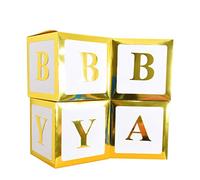 Eighosee 4 cajas cuadradas transparentes de 12 pulgadas, cajas de embalaje de globos de cartón para baby shower, cumpleaños, color dorado