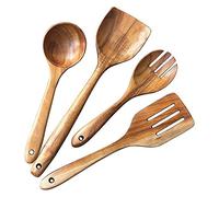 Eighosee 4 utensilios de madera, utensilios de cocina antiadherentes, cucharas de madera de teca, espátula, cucharón, colador, cocina