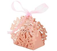 Eighosee 50 cajas de mariposa cortadas en caliente para boda, despedida de soltera, fiesta de cumpleaños con cinta (rosa)