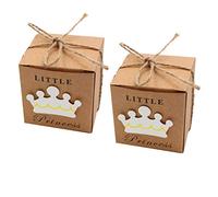 Eighosee 50 cajas de regalo de princesa pequeña para baby shower + 50 lazos de cordel, bolsa de papel kraft rústica, caja de regalo para baby shower, suministros de fiesta, decoración de primer