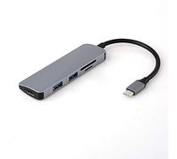 Eighosee Aluminio 5 en 1 USB-C USB C HUB Tipo-C a 4K 2 puertos USB 3.0 HUB lector de tarjetas SD/TF para adaptador de hub tipo C