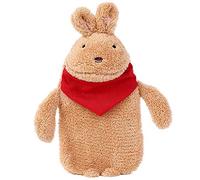 Eighosee Bolsa de agua caliente de goma para calentar las manos y los pies, tela de felpa cálida para invierno, diseño de conejo marrón