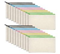 Eighosee Bolsa de lona con cremallera, bolsa para bolígrafos, bolsa de bricolaje para viajes, manualidades, escuela, cremallera de color (20 piezas), beige