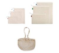 Eighosee Bolsas reutilizables, bolsas de de algodón, bolsas de muselina con cordón, bolsa reutilizable para compras y almacenamiento, lavable, biodegradable, (paquete de 7), beige