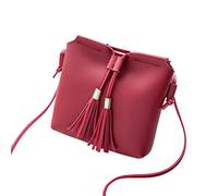 Eighosee Bolso de mano para mujer, de piel sintética, con borlas, bolso de mensajero, mini bolso para móvil, color vino tinto, granate, Talla única