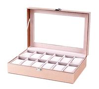 Eighosee Caja de almacenamiento para relojes de pulsera para mujer, de piel sintética, color rosa, 12 rejillas, para regalo, 12 ranuras
