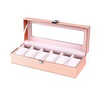 Eighosee Caja de almacenamiento para relojes de pulsera para mujer, de piel sintética, color rosa, 6 rejillas, para regalo, 6 ranuras