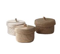 Eighosee Cajas para Macetas de Mimbre con Algas Marinas, Cestas de Almacenamiento de Artículos con Tapas, Caja de Almacenamiento Tejida para Bocadillos, Armario, Mesa Redonda