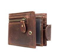 Eighosee Cartera Billetera Billetero Vintage para Hombre, de Piel Auténtica, Corta, Multifuncional, de Piel de Vaca, Monedero, Bolsillo para Monedas, Tarjetero, Color Café, Talla Única