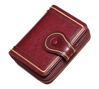 Eighosee Cartera corta de piel para mujer, hecha a mano, suave, con borlas, monedero, tarjetero, color rojo, Red, Talla única